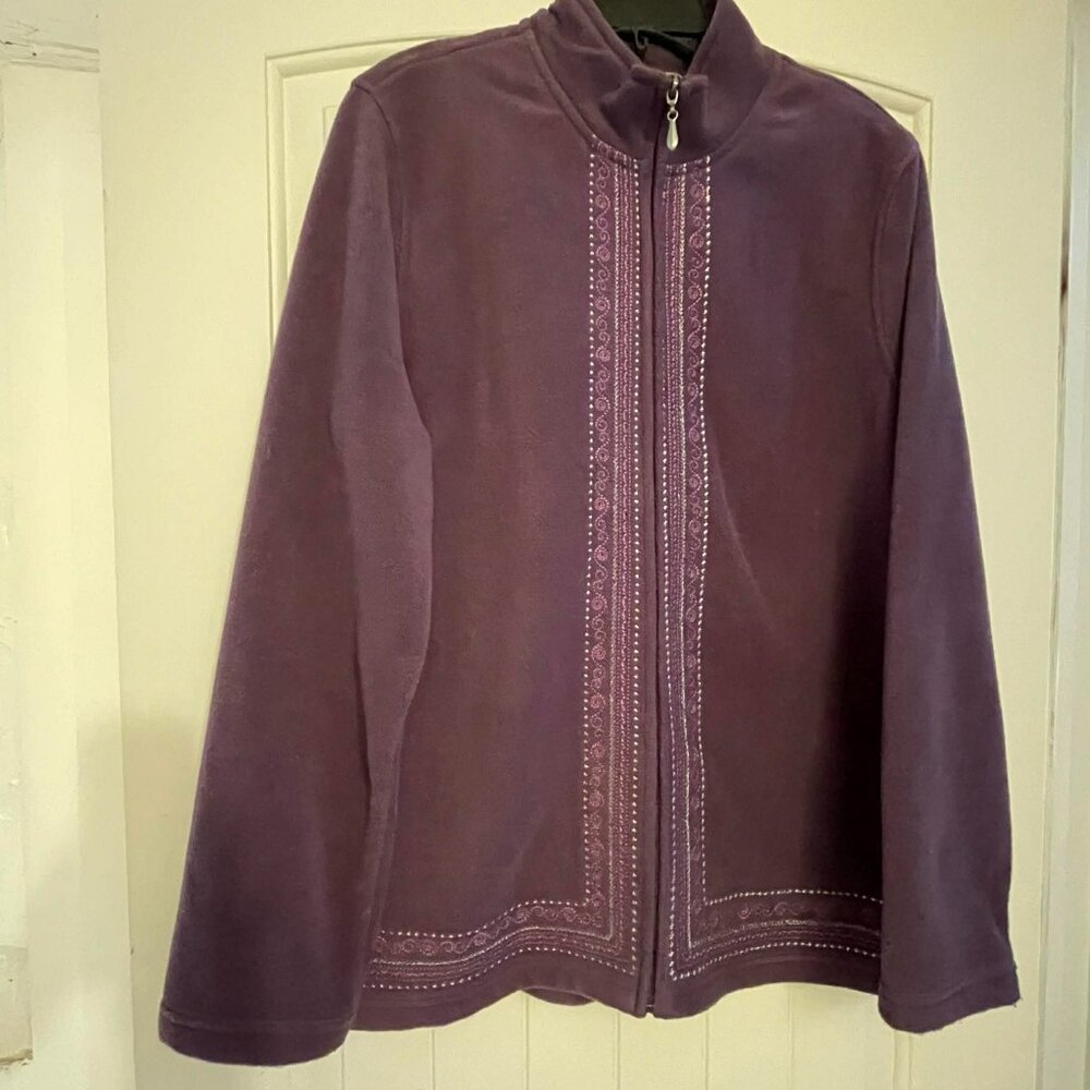 Vintage  Penmans purple fleece jacket, full zip embroidered SIZE XL retro boxy